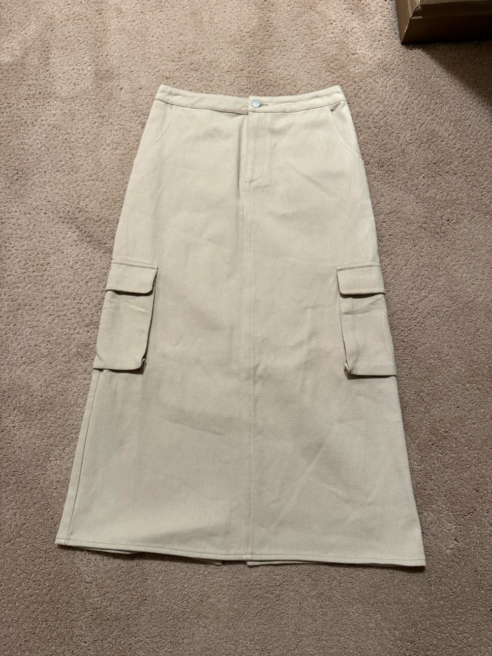 Neutral Cargo Pocket Midi Skirt